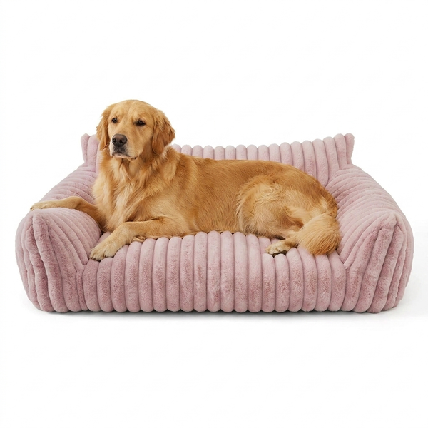 Plush Bolster Dog Bed with Raised Rim