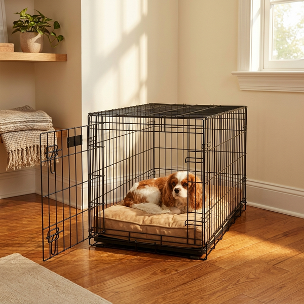 Folding Wire Dog Crate - Small Dog Size, 20 x 14 x 16 in - lifestyle photo