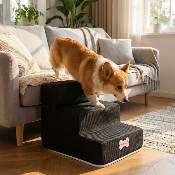 Compact 2-Step Pet Stairs - For Small Dogs & Cats