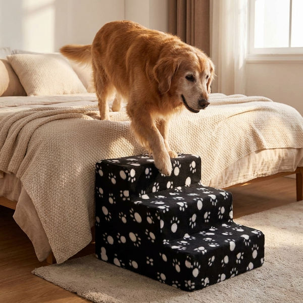 Plush Pet Stairs for Large Dogs - 70 lb Weight Capacity